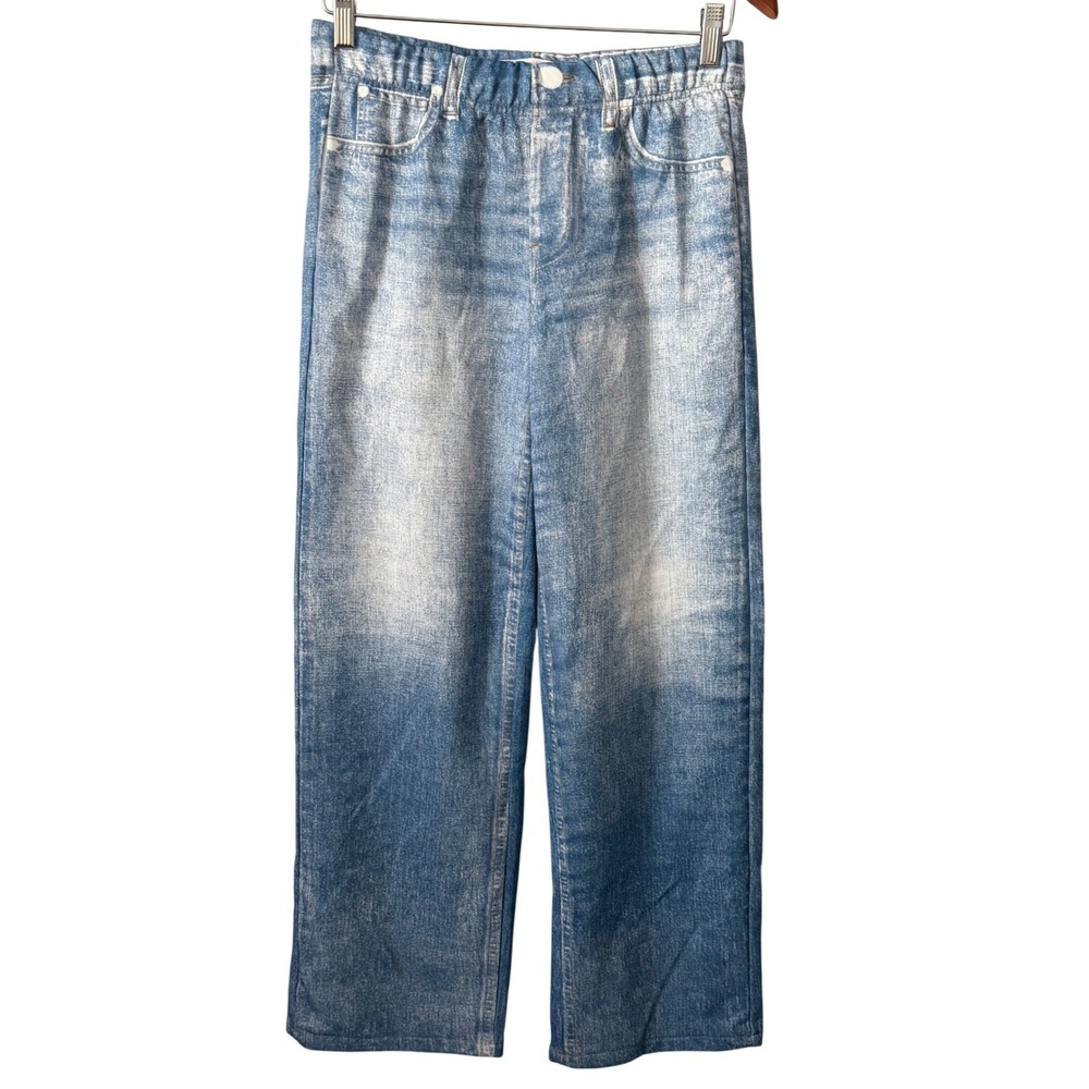 Mila Rosabella NWT Wide Leg Faux Denim Pull On Sweatpant Jeans Light Wash Size M